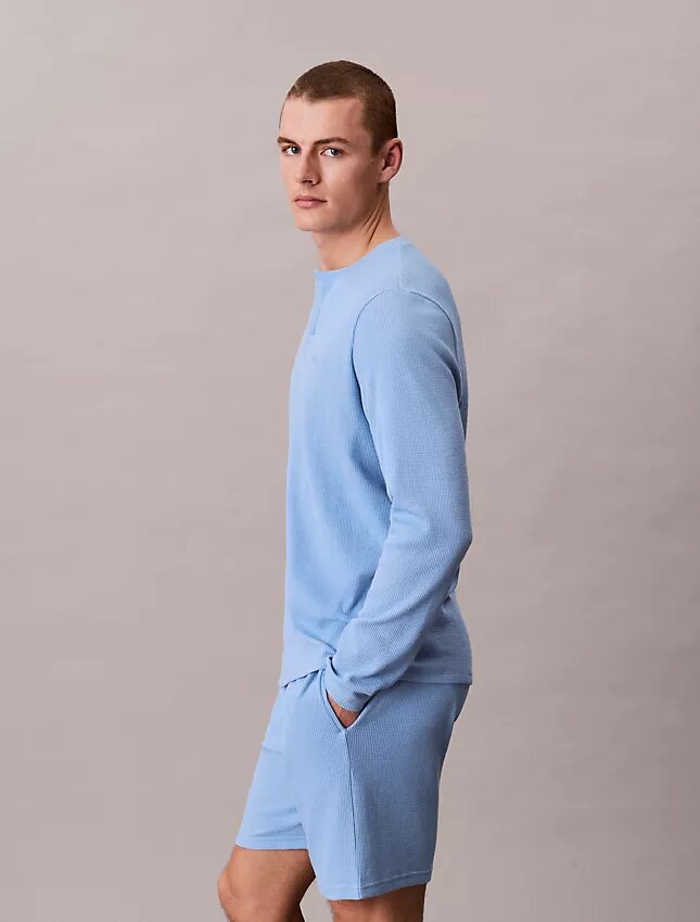 Maglietta da notte Henley in maglia a nido d’ape Maglietta da notte Henley in maglia a nido d’ape
