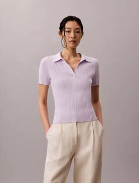 Maglietta polo in cotone a costine liscio