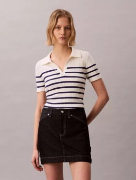 Maglietta polo in cotone a costine liscio