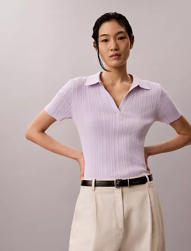 Maglietta polo in cotone a costine liscio Maglietta polo in cotone a costine liscio