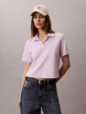 Maglietta polo in cotone con bordi a costine