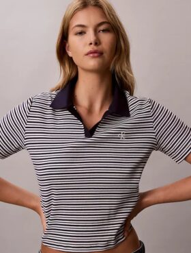 Maglietta polo in cotone con bordi a costine