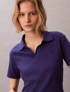Maglietta polo in cotone con bordi a costine