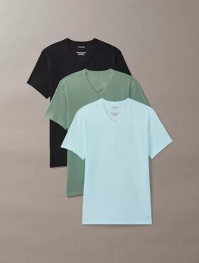 Maglietta slim fit con scollo a V in misto Cotton Stretch, confezione da 3
