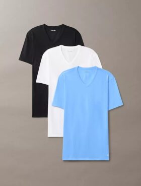 Maglietta slim fit con scollo a V in misto Cotton Stretch, confezione da 3
