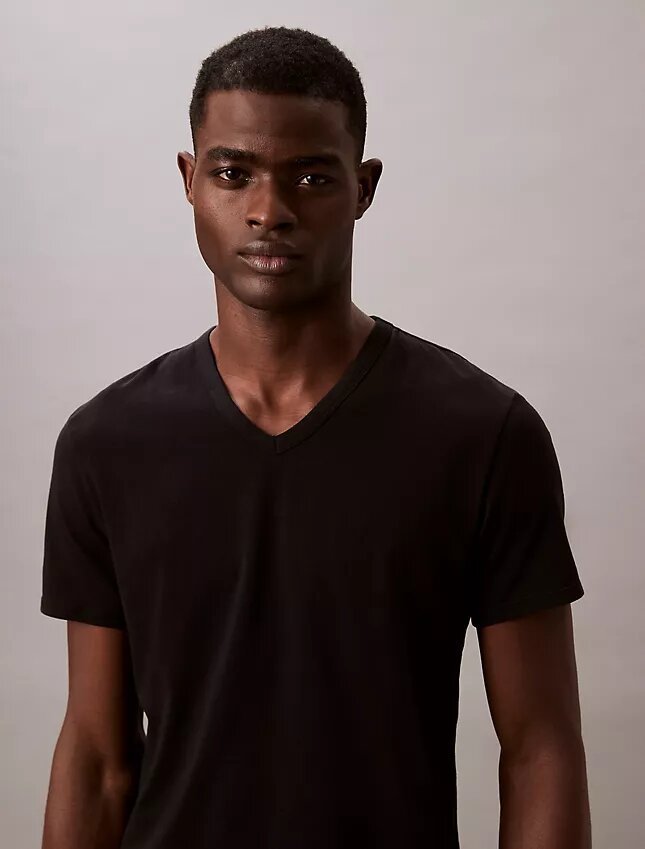 Maglietta slim fit con scollo a V in misto Cotton Stretch, confezione da 3 Maglietta slim fit con scollo a V in misto Cotton Stretch, confezione da 3