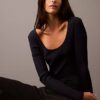 Maglione a scollo rotondo a costine