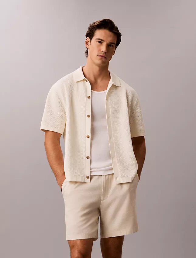 Maglione button-down con trama a rete Maglione button-down con trama a rete