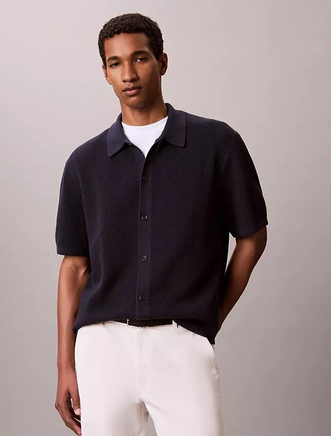 Maglione button-down con trama a rete Maglione button-down con trama a rete