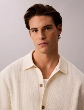 Maglione button-down con trama a rete Maglione button-down con trama a rete