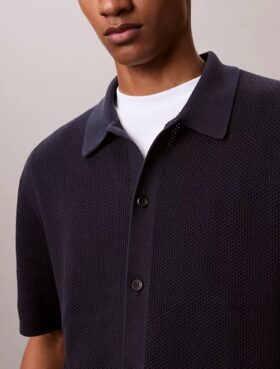 Maglione button-down con trama a rete Maglione button-down con trama a rete