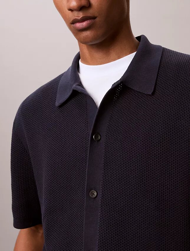 Maglione button-down con trama a rete Maglione button-down con trama a rete