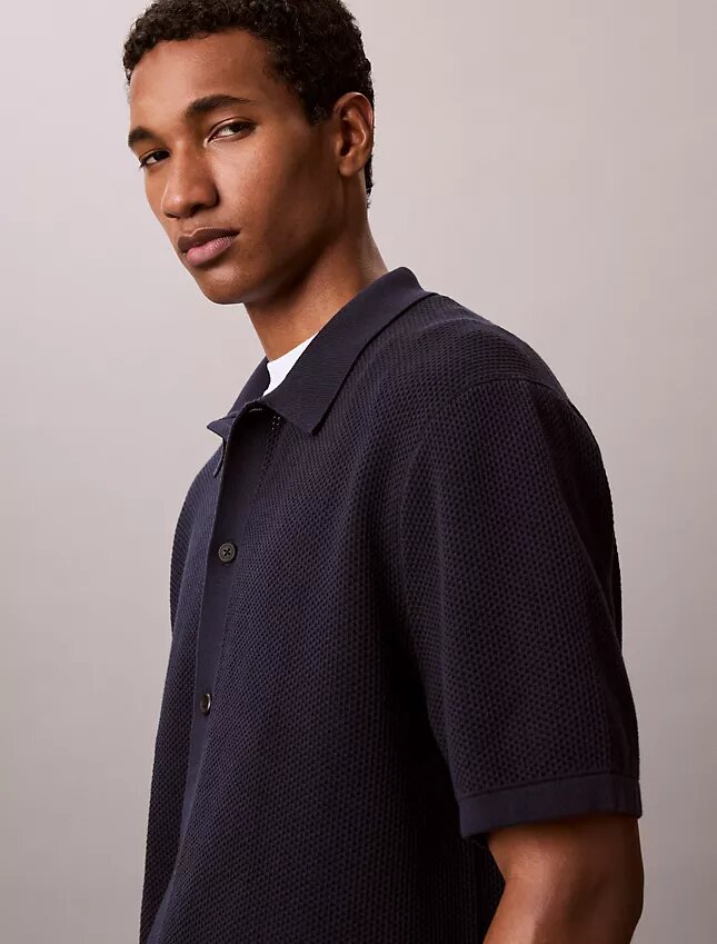 Maglione button-down con trama a rete Maglione button-down con trama a rete