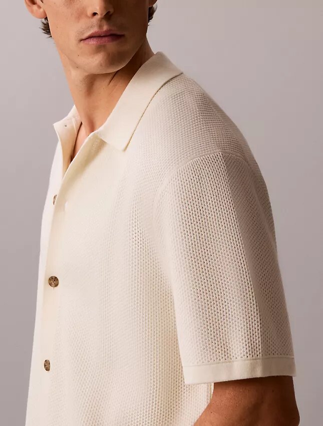 Maglione button-down con trama a rete Maglione button-down con trama a rete