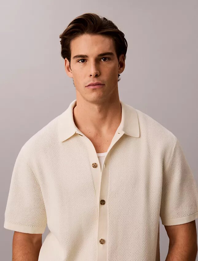 Maglione button-down con trama a rete Maglione button-down con trama a rete