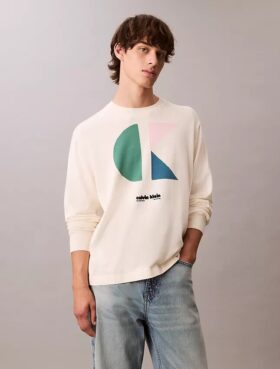 Maglione classico con grafica a blocchi di colore e logo