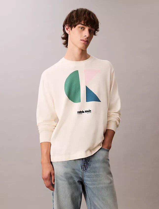 Maglione classico con grafica a blocchi di colore e logo Maglione classico con grafica a blocchi di colore e logo