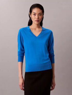 Maglione con scollo a V in lana merino