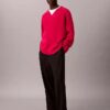 Maglione dalla vestibilità comoda con scollo a V in misto lana merino