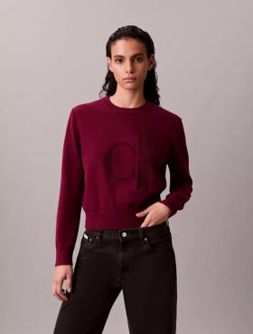 Maglione in ciniglia di cotone liscio con Monogram