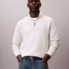 Maglione in cotone liscio con zip a un quarto Maglione in cotone liscio con zip a un quarto