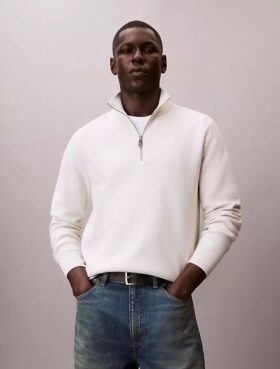 Maglione in cotone liscio con zip a un quarto