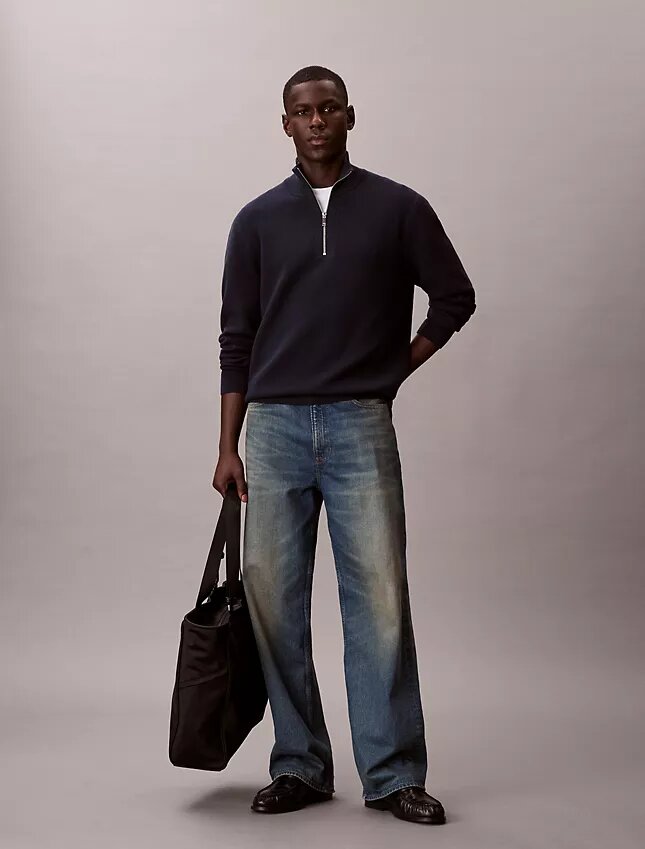 Maglione in cotone liscio con zip a un quarto Maglione in cotone liscio con zip a un quarto
