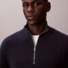 Maglione in cotone liscio con zip a un quarto Maglione in cotone liscio con zip a un quarto
