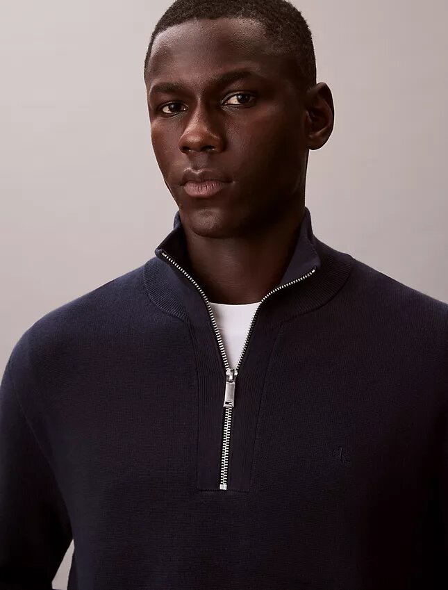 Maglione in cotone liscio con zip a un quarto Maglione in cotone liscio con zip a un quarto