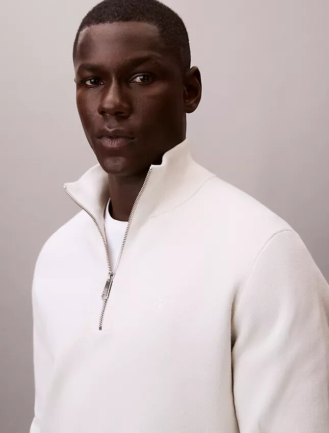 Maglione in cotone liscio con zip a un quarto Maglione in cotone liscio con zip a un quarto
