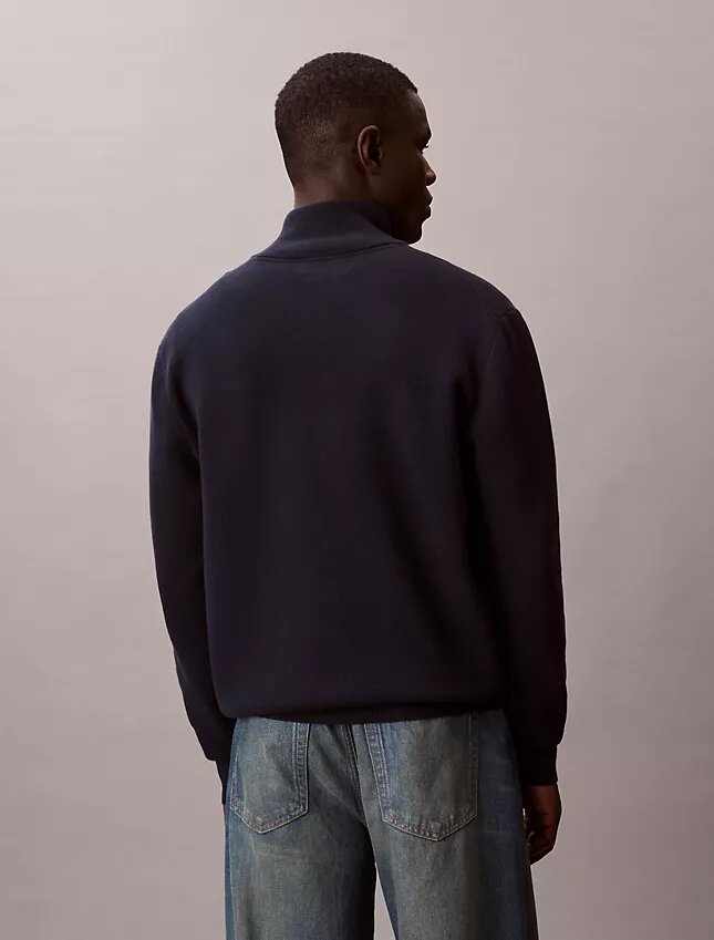 Maglione in cotone liscio con zip a un quarto Maglione in cotone liscio con zip a un quarto