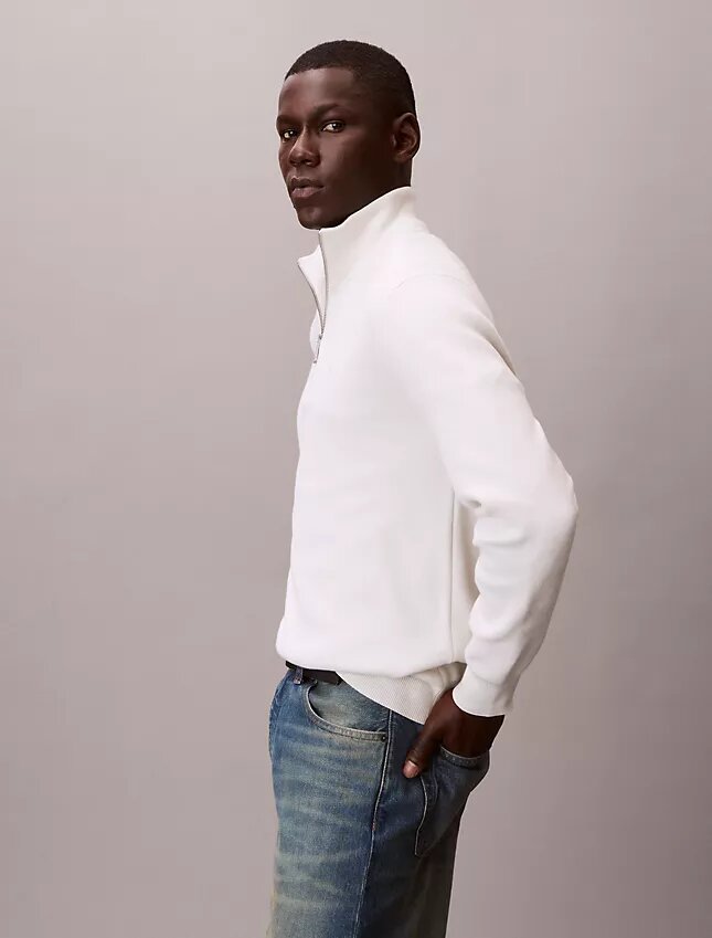 Maglione in cotone liscio con zip a un quarto Maglione in cotone liscio con zip a un quarto