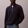 Maglione in cotone liscio con zip a un quarto Maglione in cotone liscio con zip a un quarto
