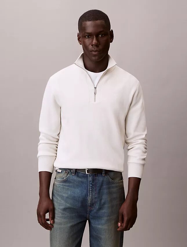 Maglione in cotone liscio con zip a un quarto Maglione in cotone liscio con zip a un quarto