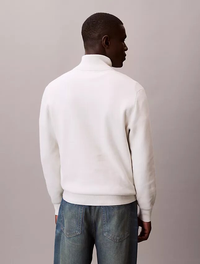 Maglione in cotone liscio con zip a un quarto Maglione in cotone liscio con zip a un quarto