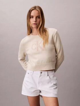 Maglione liscio in ciniglia di cotone con monologo