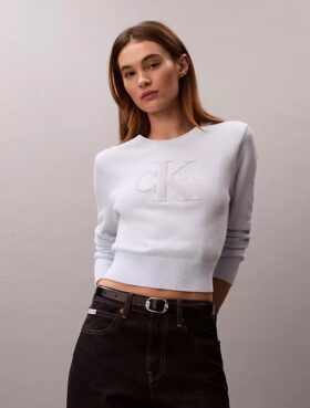 Maglione liscio in ciniglia di cotone con monologo
