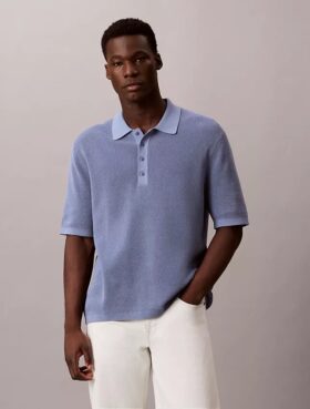 Maglione polo in cotone a trama waffle