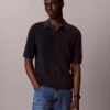 Maglione polo in cotone a trama waffle