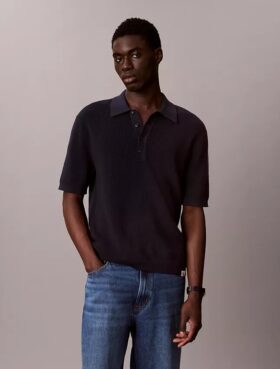 Maglione polo in cotone a trama waffle