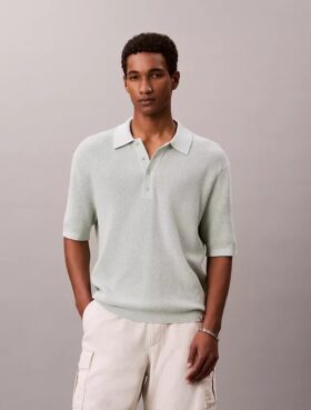 Maglione polo in cotone a trama waffle