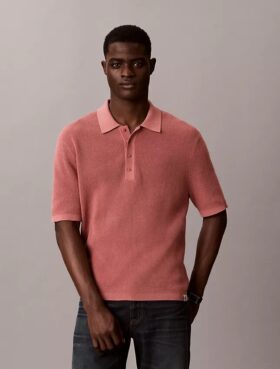 Maglione polo in cotone a trama waffle