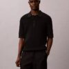 Maglione polo in cotone a trama waffle