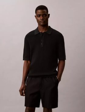 Maglione polo in cotone a trama waffle