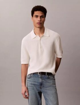 Maglione polo in cotone a trama waffle
