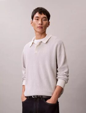 Maglione polo in cotone a trama waffle