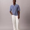 Maglione polo in cotone a trama waffle