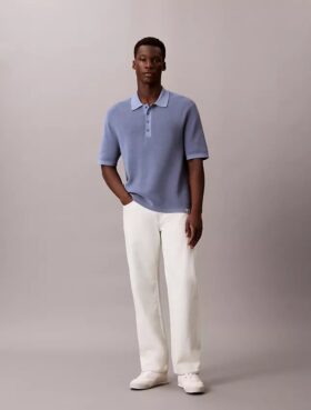 Maglione polo in cotone a trama waffle