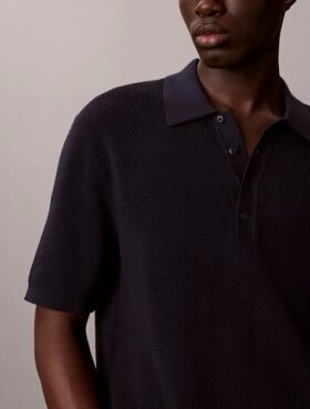 Maglione polo in cotone a trama waffle