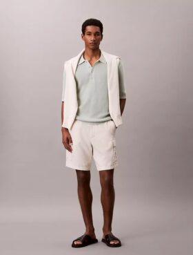 Maglione polo in cotone a trama waffle